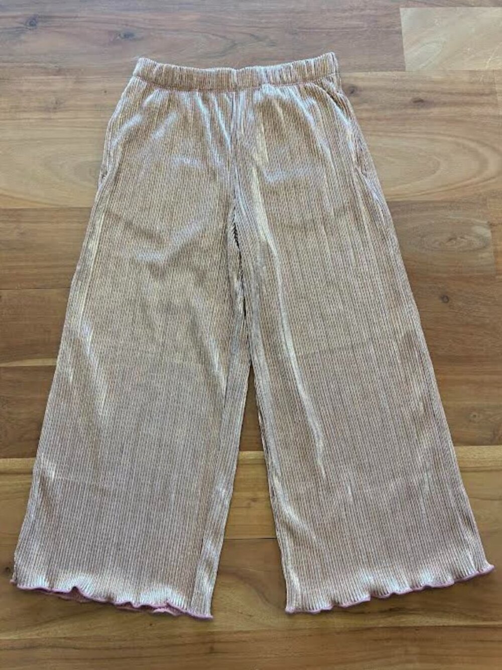 Hanna Andersson- Kids wide-leg metallic ribbed pants- Pink